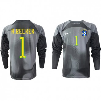 Brasilien Alisson Becker #1 Målvakt Hemmakläder VM 2022 Långärmad